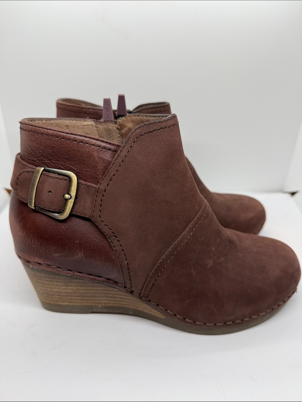 DanskoWomen's Brown Suede and leather Wedge Ankle Boot size 36